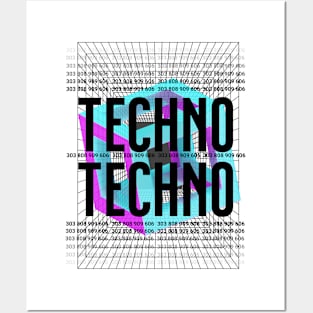 TECHNO  - Bold Geometry (Black) Posters and Art